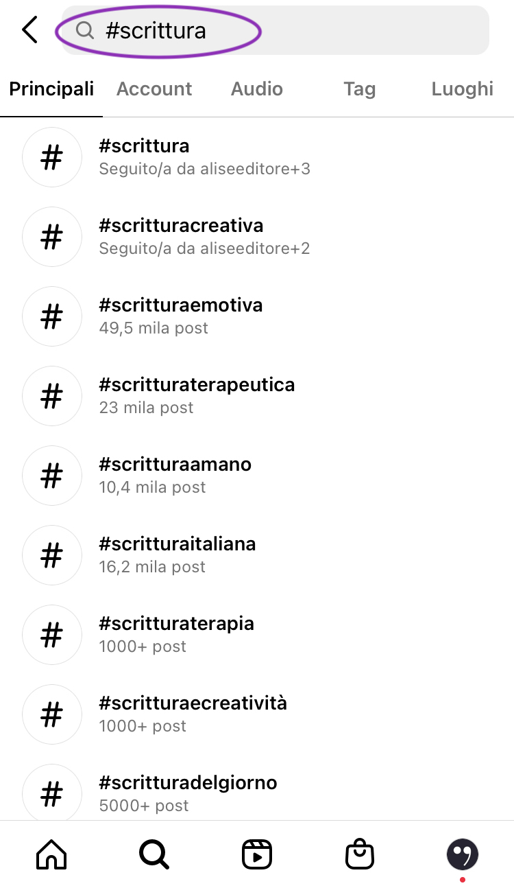 esempio di ricerca hashtag su Instagram