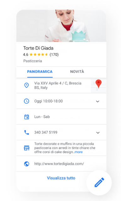 esempio anteprima profilo attività google 